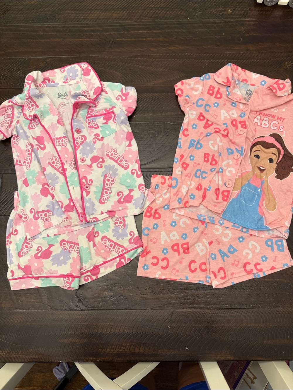 Barbie Girls' Pink Pastel Floral & Ms. Rachel ABC’s Pajama Sets